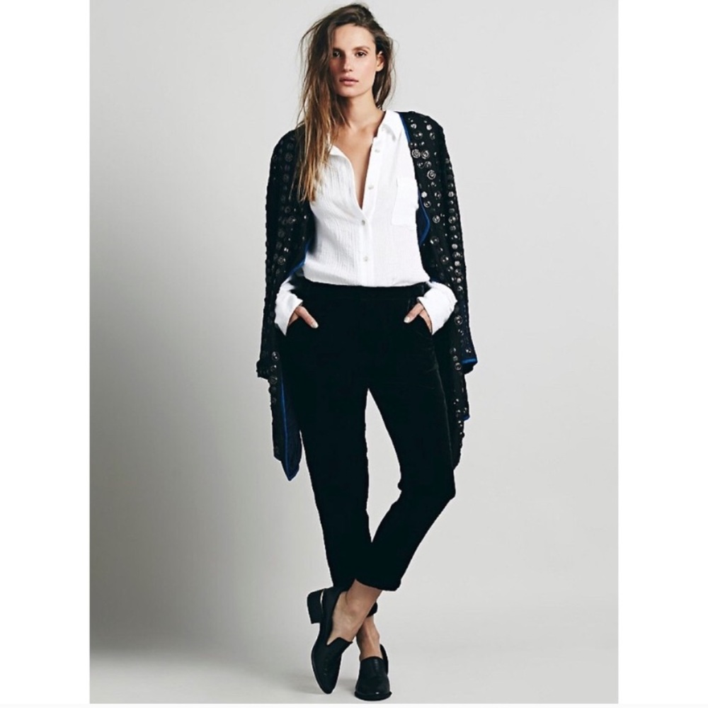 Free People Black Velvet Hollywood Trouser Pants
